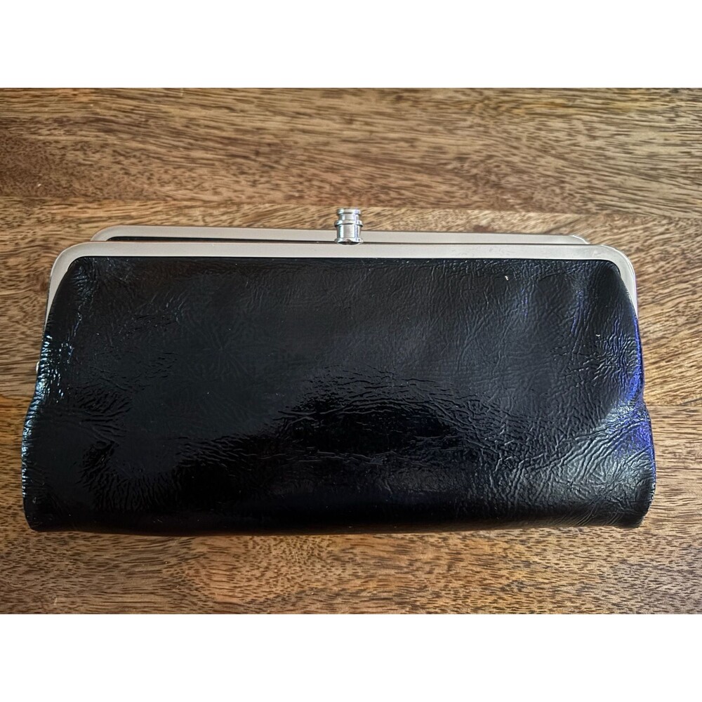 VTG Hobo Intl. Lauren Double-Frame Wallet - Black Leather w/ Rare "Link" Lining
